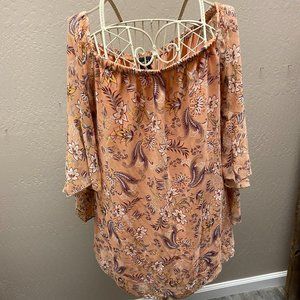 Peach with flowers off the shoulders blouse